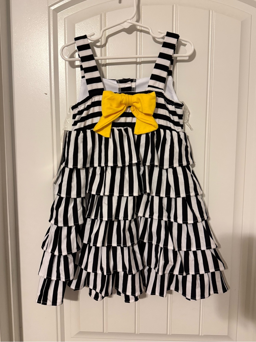 Rare Editions Black & White Striped Dress with Yellow Bow